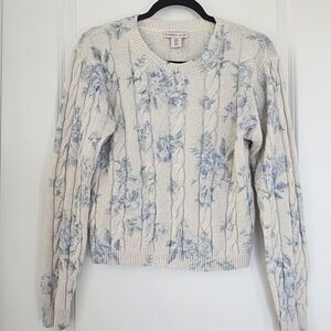 Sincerely Jules Blue and Cream Floral Knit Sweater